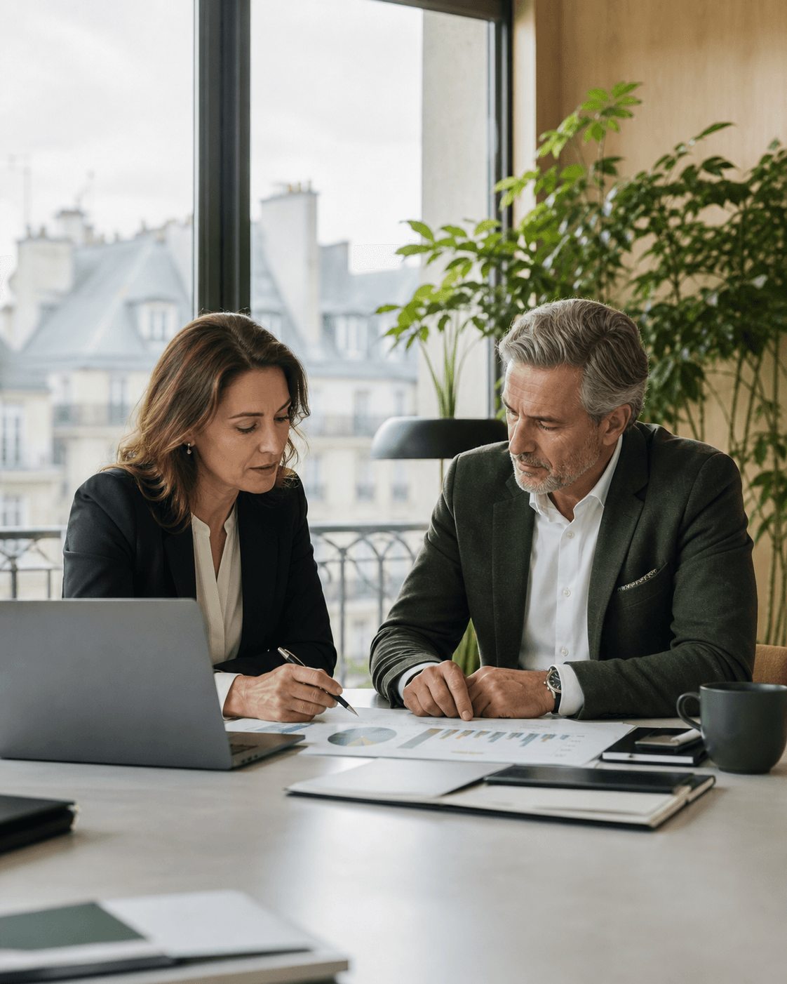 Dirigeants d’un assureur travaillant sur des dossiers et indicateurs opérationnels