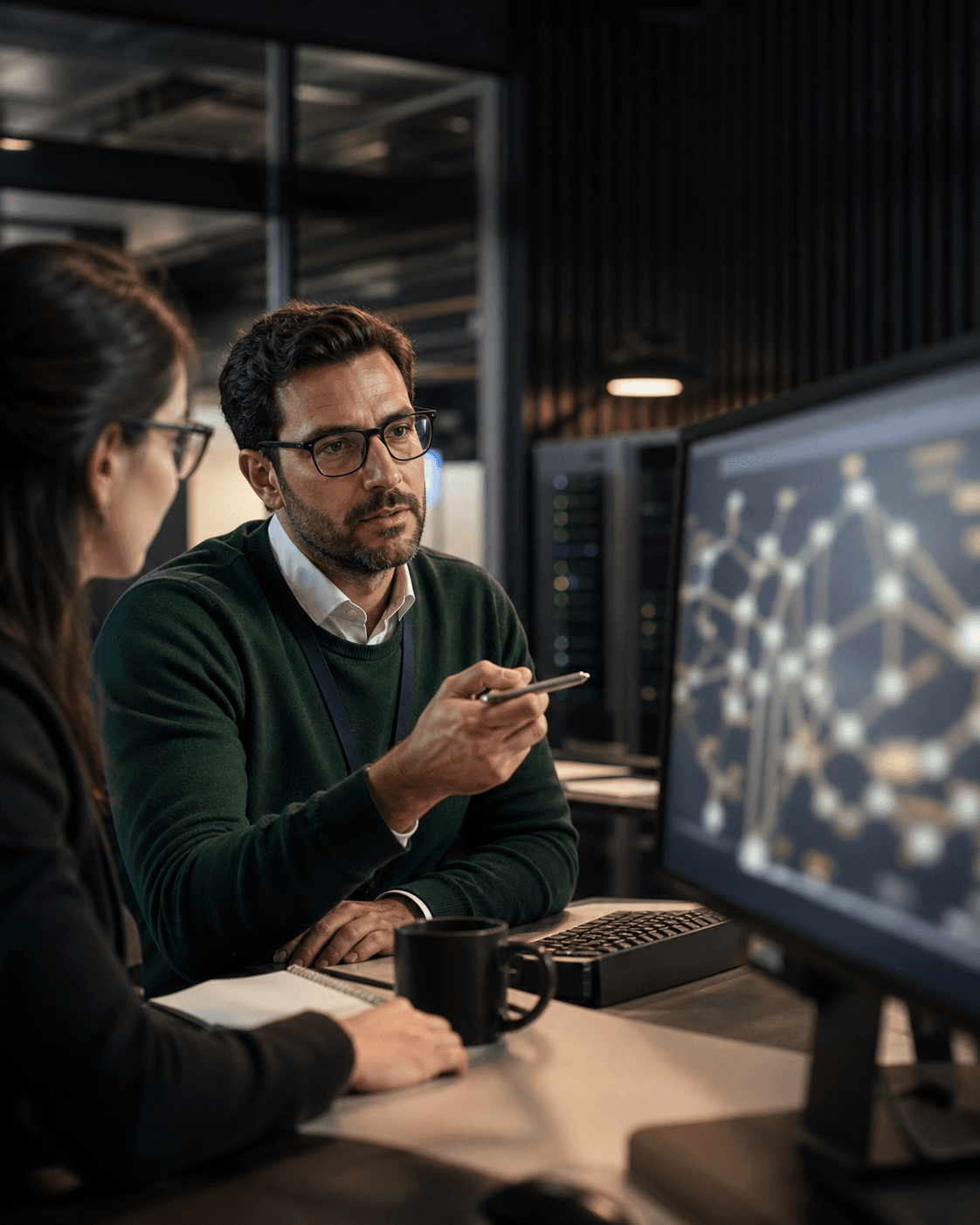 Équipe DSI travaillant sur l’architecture et la sécurité d’un système IA