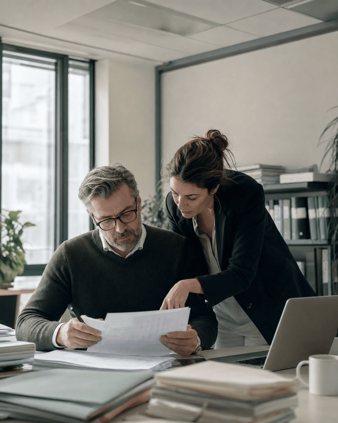 Professionnels de l’assurance examinant un dossier avec attention